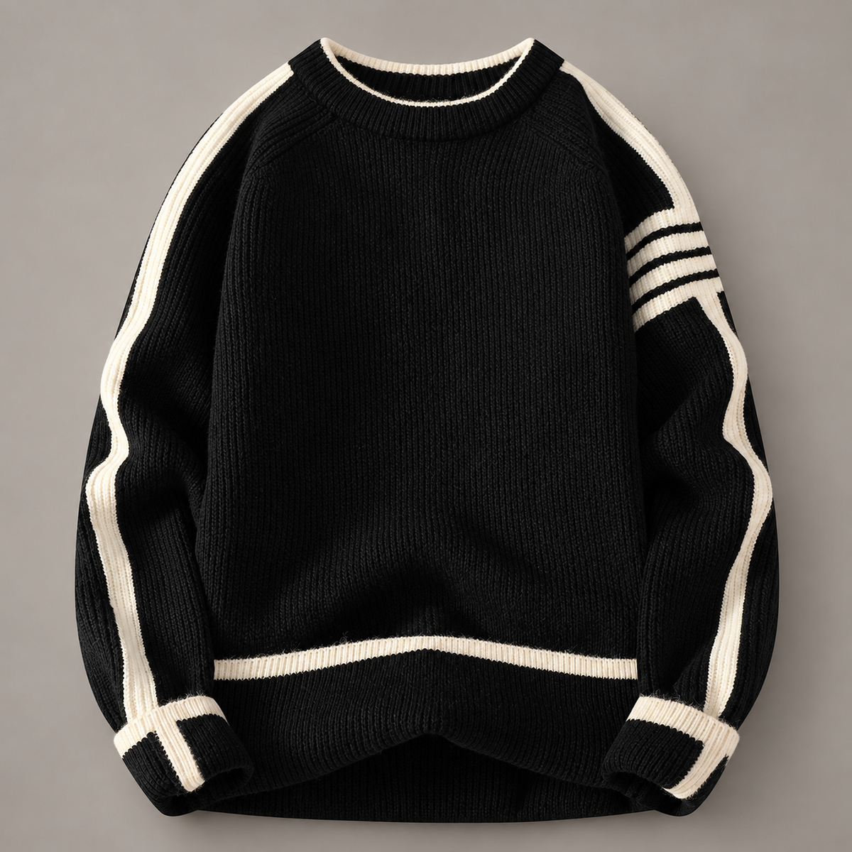 Easton Ribbed Crewneck Sweater with Contrast Stripes