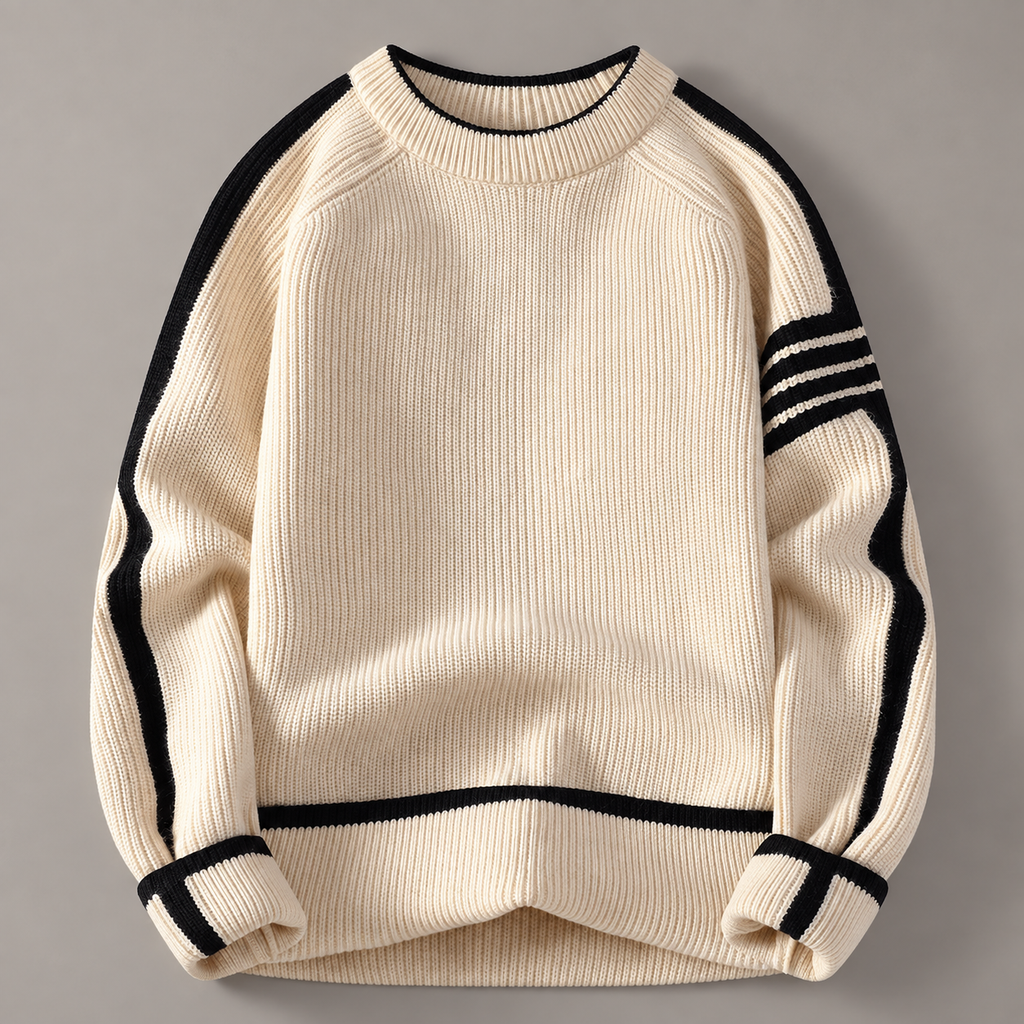Easton Ribbed Crewneck Sweater with Contrast Stripes