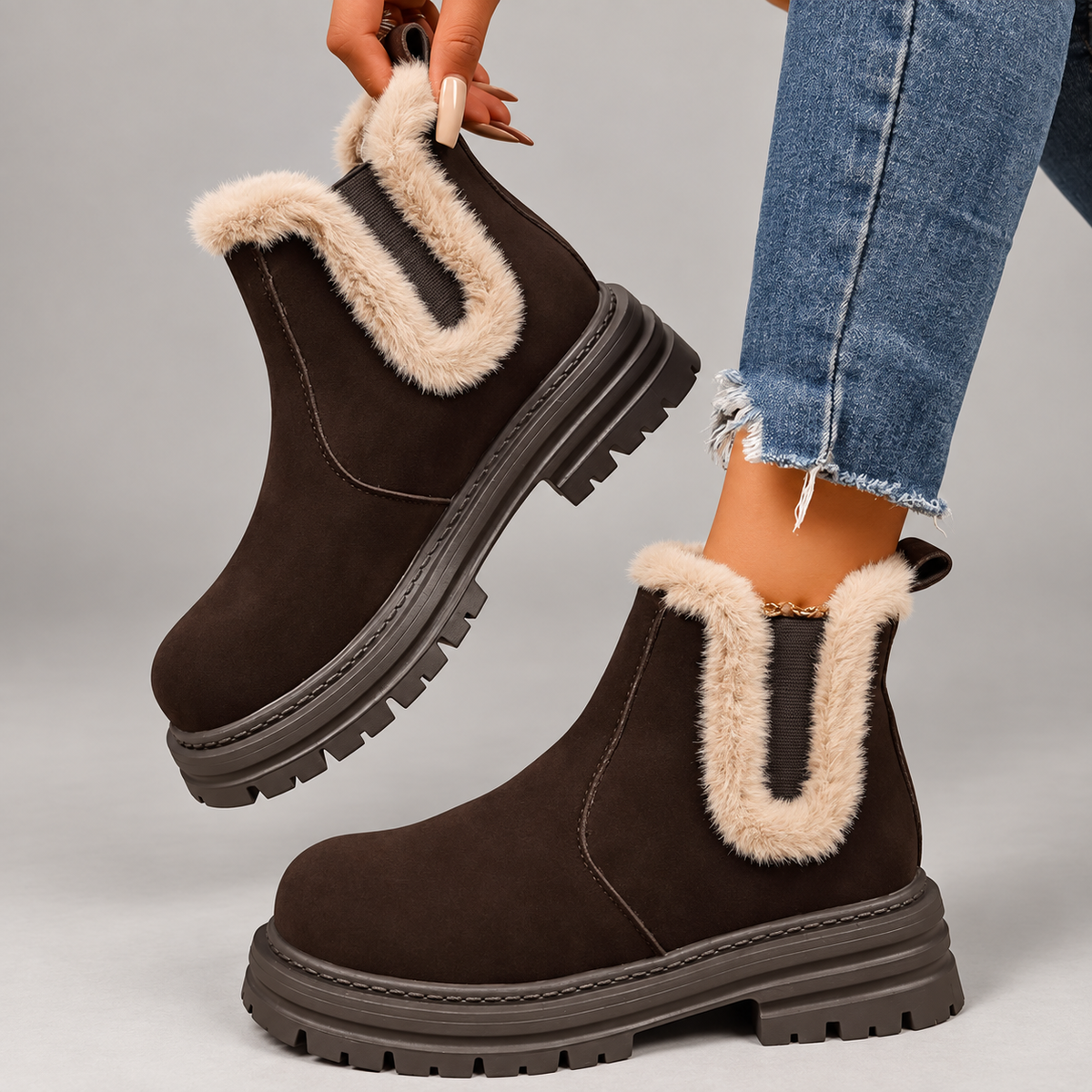 Bianca Women’s Faux Fur Trim Chelsea Boots