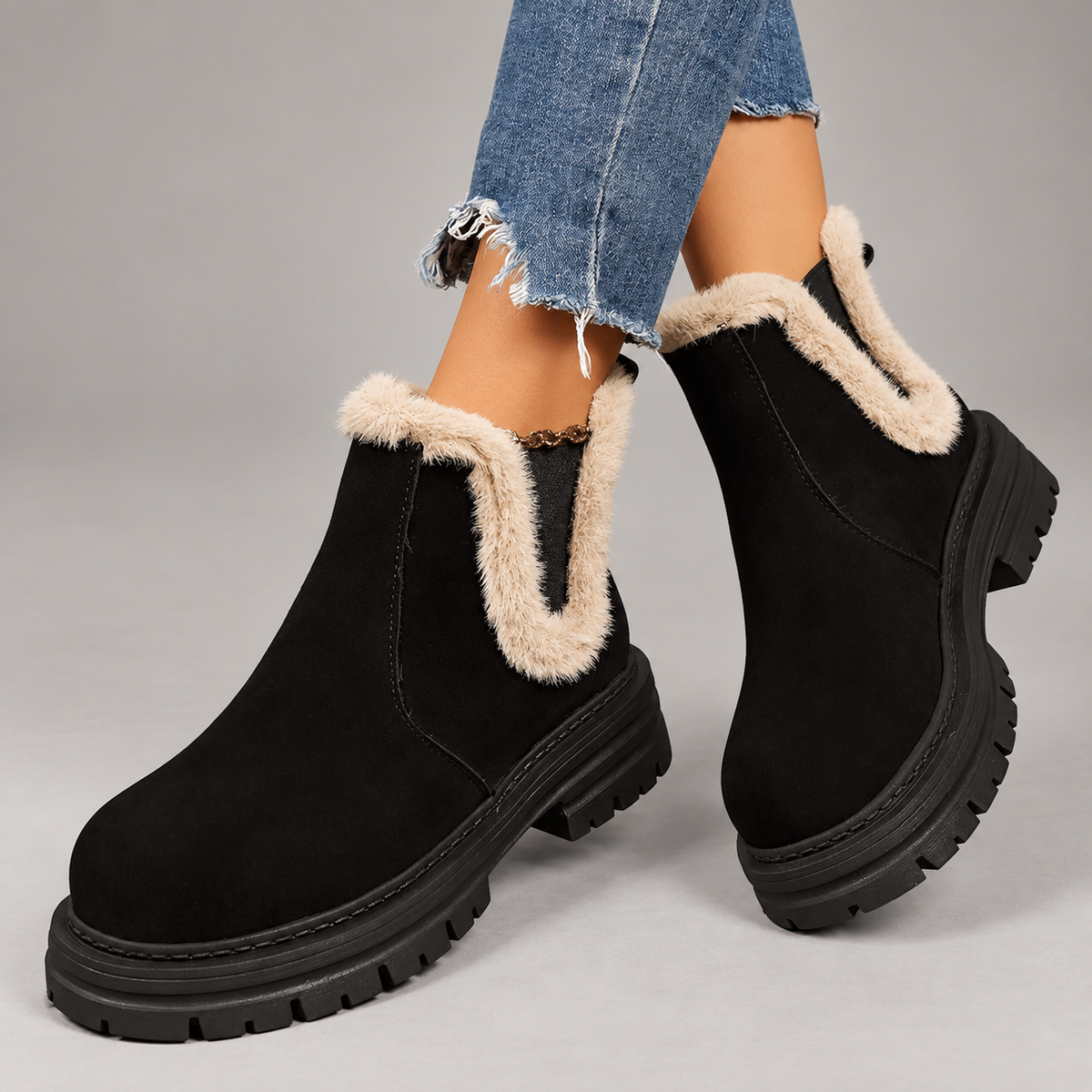 Bianca Women’s Faux Fur Trim Chelsea Boots
