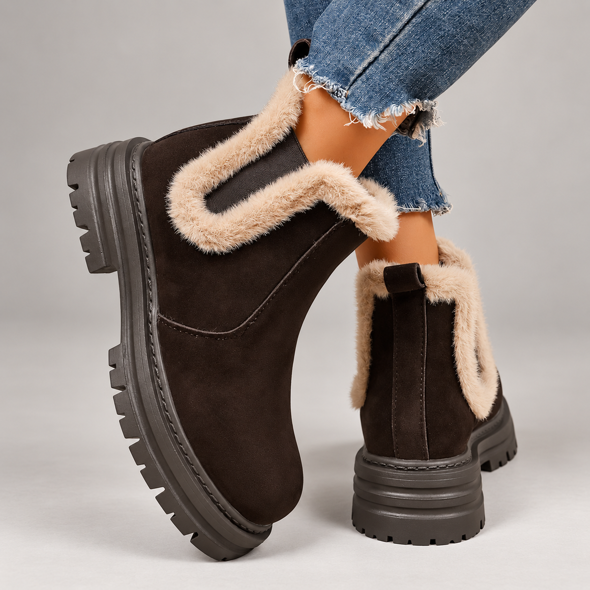 Bianca Women’s Faux Fur Trim Chelsea Boots