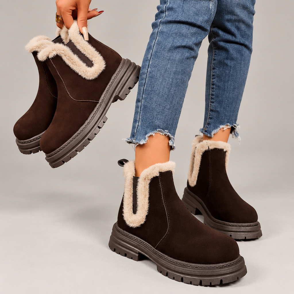 Bianca Women’s Faux Fur Trim Chelsea Boots