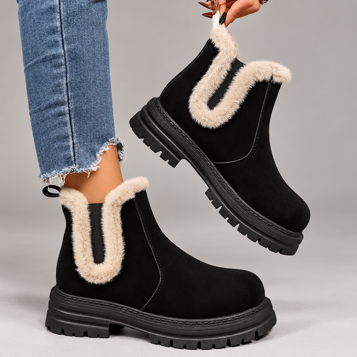 Bianca Women’s Faux Fur Trim Chelsea Boots