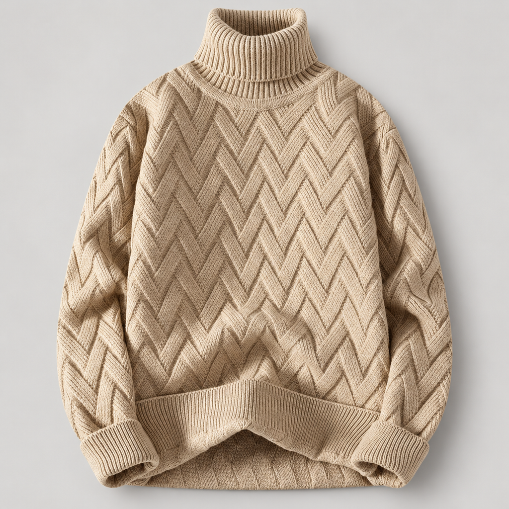 Bellamy Textured Knit Pullover Sweater with Ribbed Turtleneck