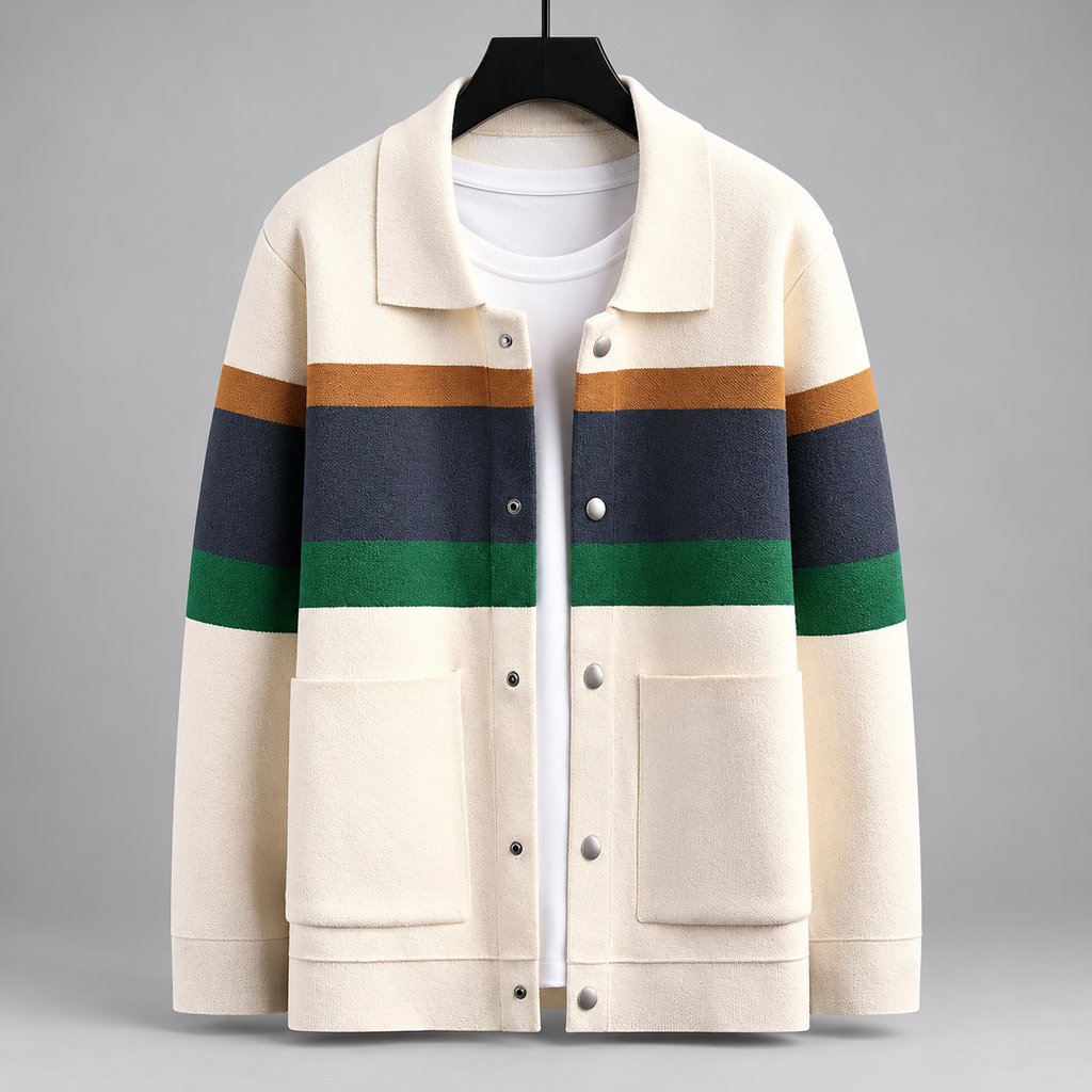 Bertram Men's Striped Knit Cardigan Jacket with Snap Front