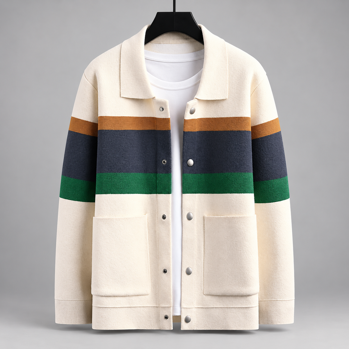 Bertram Men's Striped Knit Cardigan Jacket with Snap Front