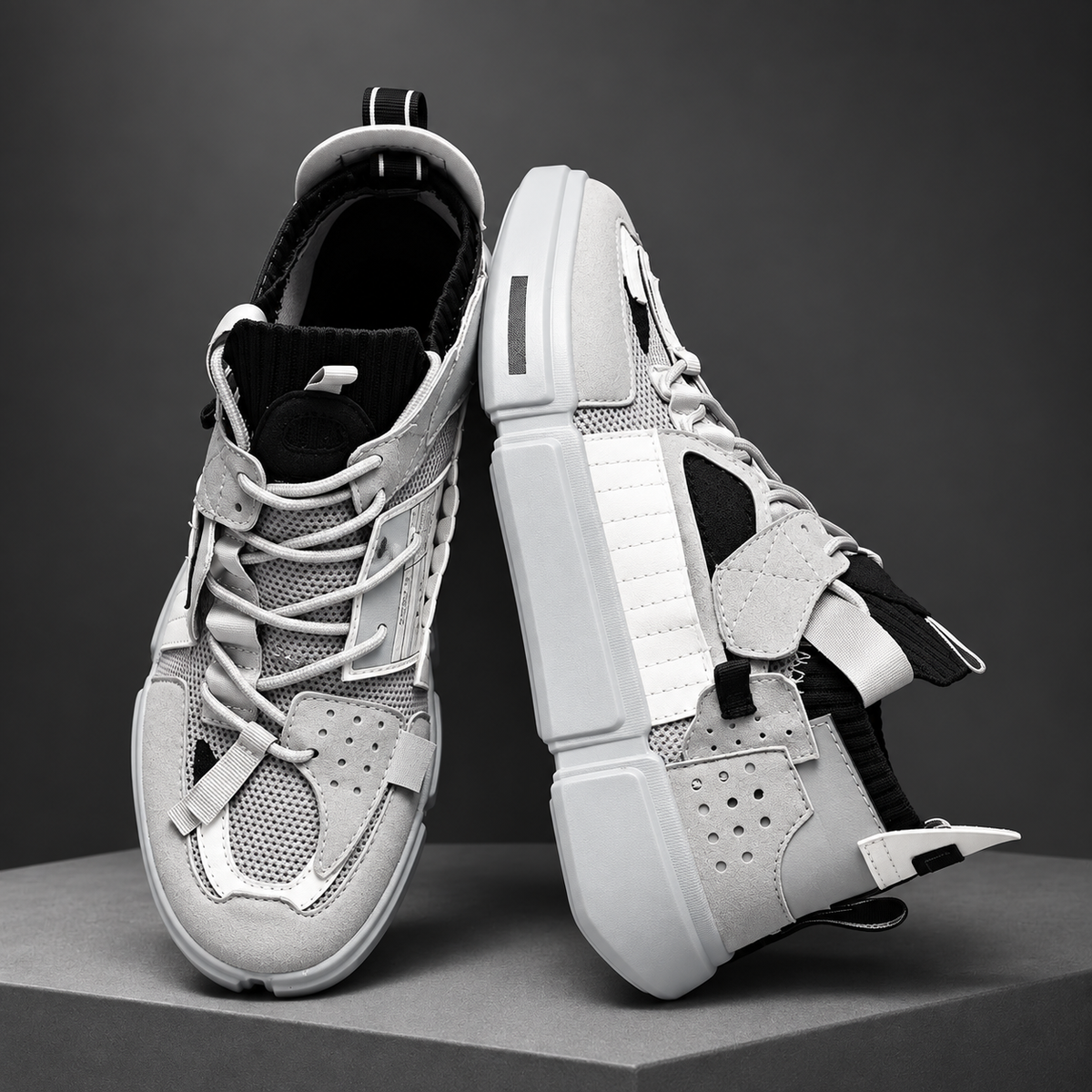 Driftedge Chunky Lace-Up Sneakers with Layered Panels