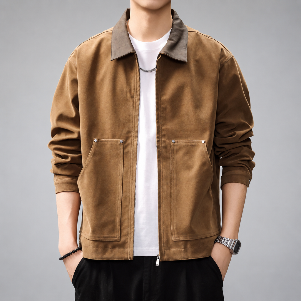 Weston Men's Contrast-Collar Zip-Front Workwear Jacket