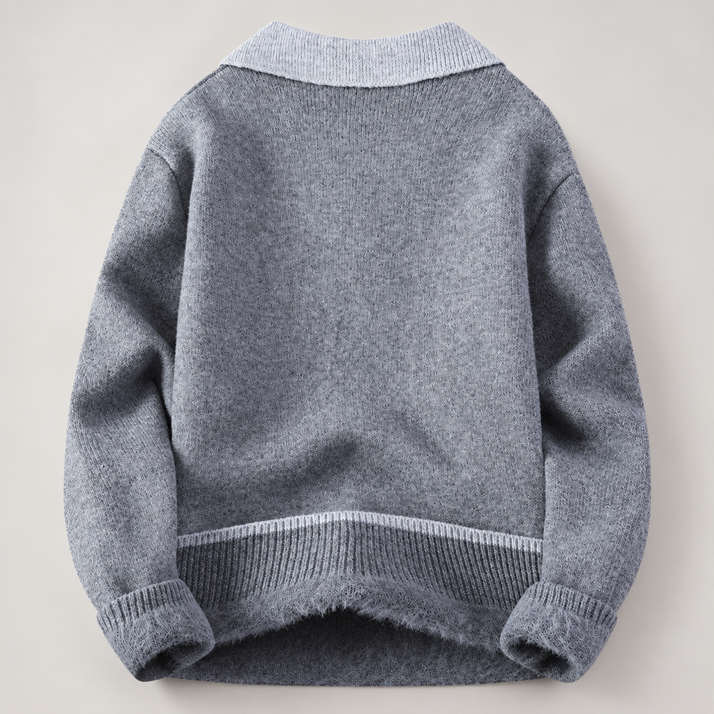 Hartford Contrast Collar V-Neck Knit Pullover Sweater