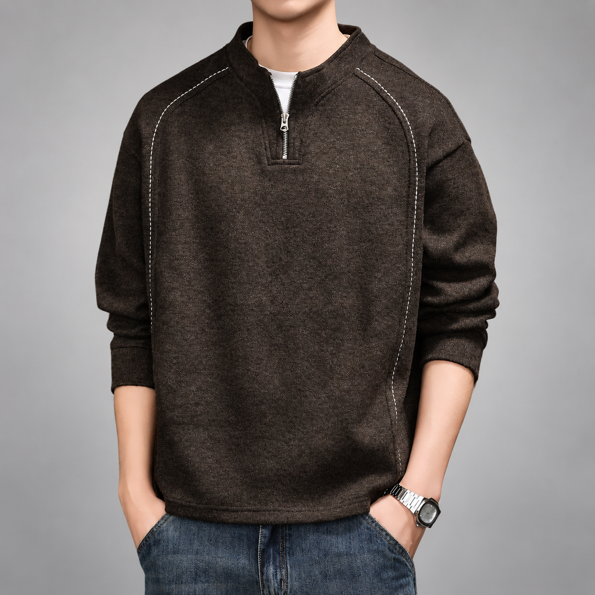 Everett Men's Marled Quarter-Zip Pullover with Contrast Stitching