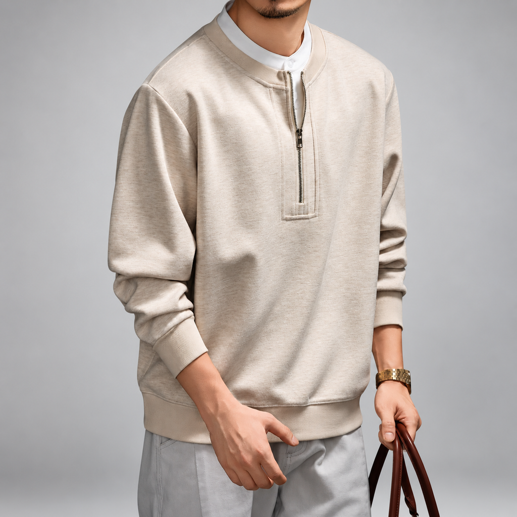 Severino Men's Textured Half-Zip Pullover with Ribbed Trim