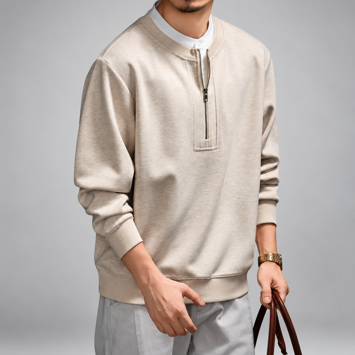 Severino Men's Textured Half-Zip Pullover with Ribbed Trim