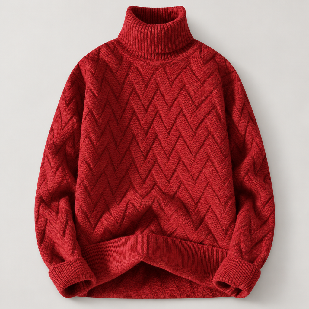 Bellamy Textured Knit Pullover Sweater with Ribbed Turtleneck