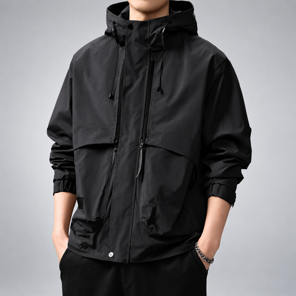 Wystan Men's Hooded Utility Jacket with Drawstring Hood