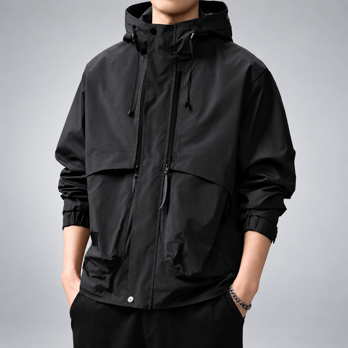 Wystan Men's Hooded Utility Jacket with Drawstring Hood