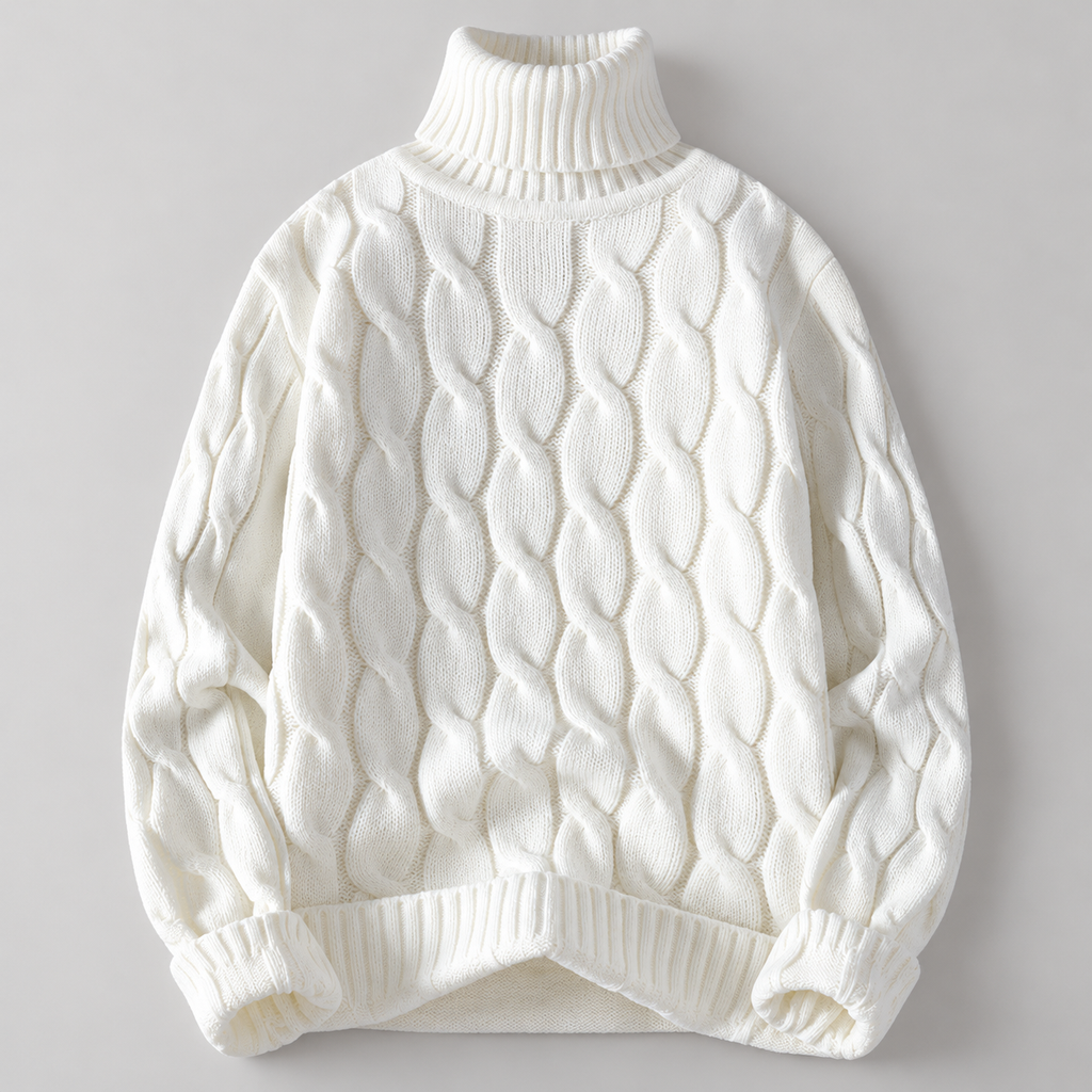 Brooklin Textured Cable Knit Pullover Turtleneck Sweater