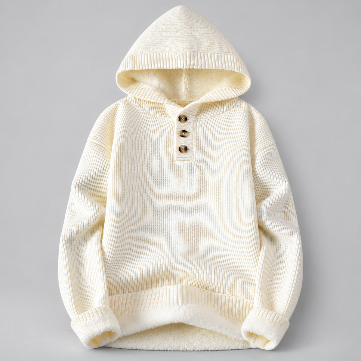Langford Three-Button Hooded Sweater with Ribbed Trim