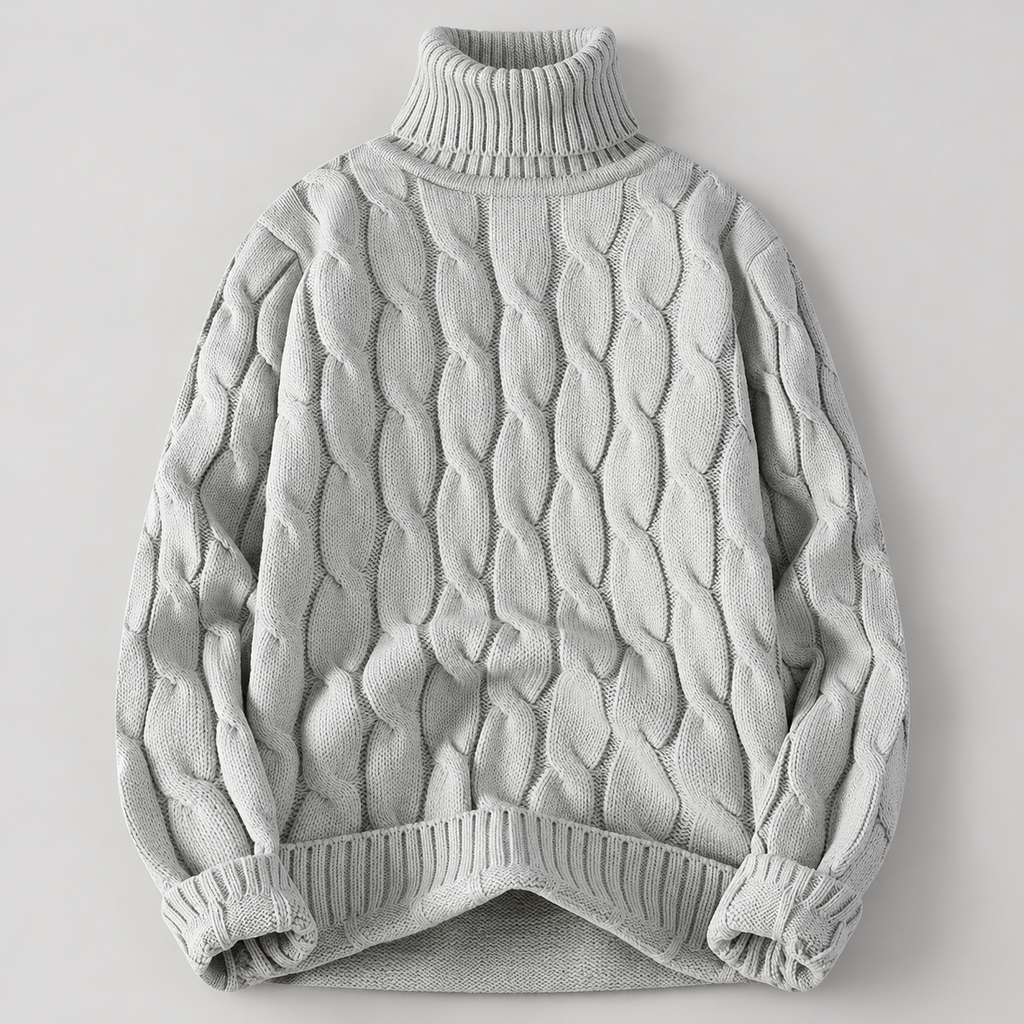 Brooklin Textured Cable Knit Pullover Turtleneck Sweater