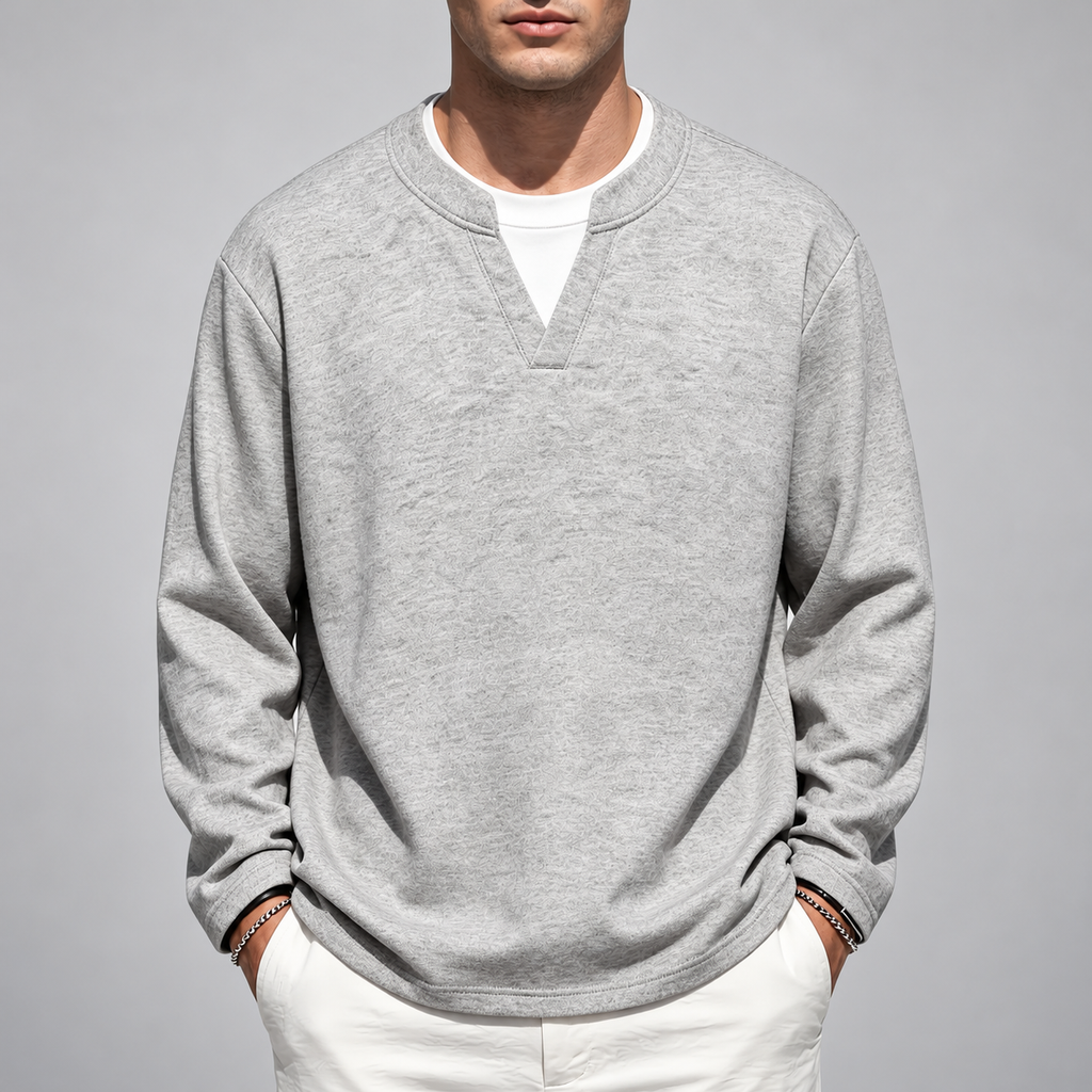Versco Men’s Heathered Notch-Neck Long Sleeve Pullover