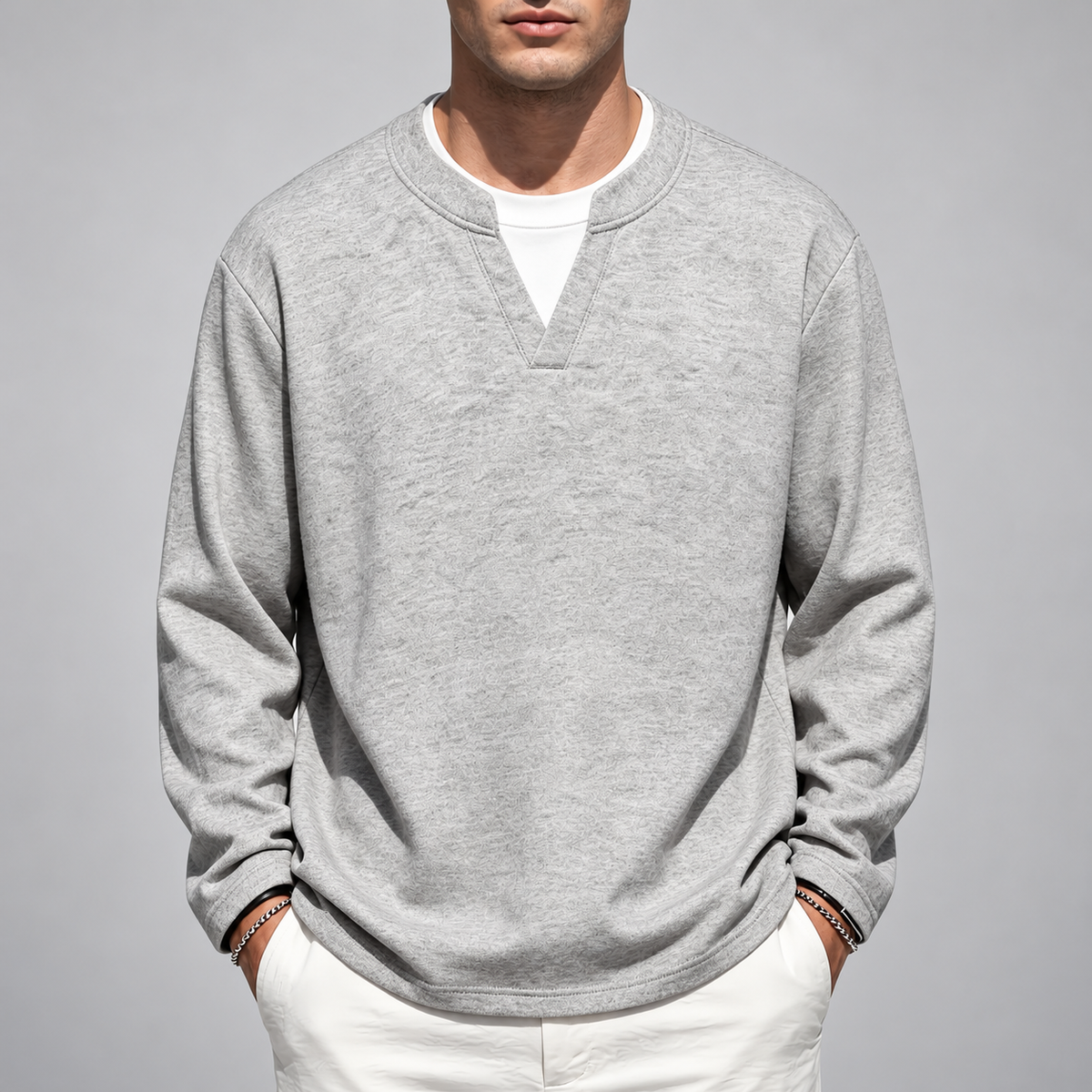 Versco Men’s Heathered Notch-Neck Long Sleeve Pullover