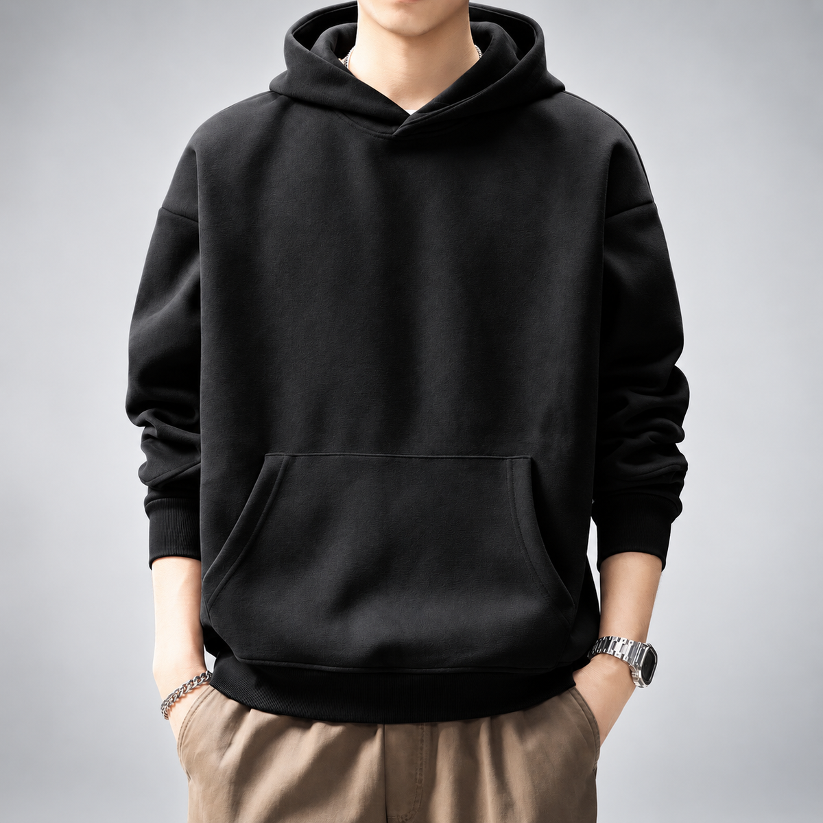 Carter Men's Drop Shoulder Hoodie with Ribbed Cuffs and Hem