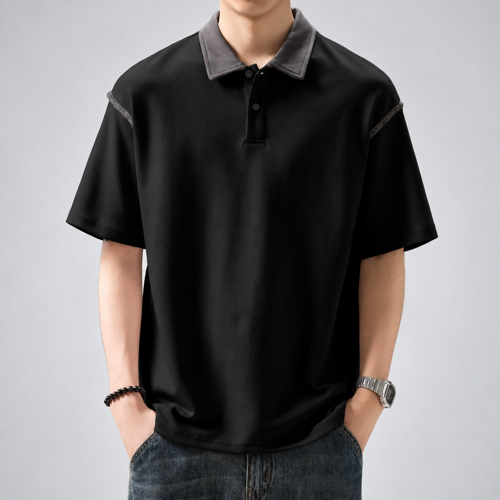 Lazare Men's Contrast Stitch Polo Shirt with Button Placket