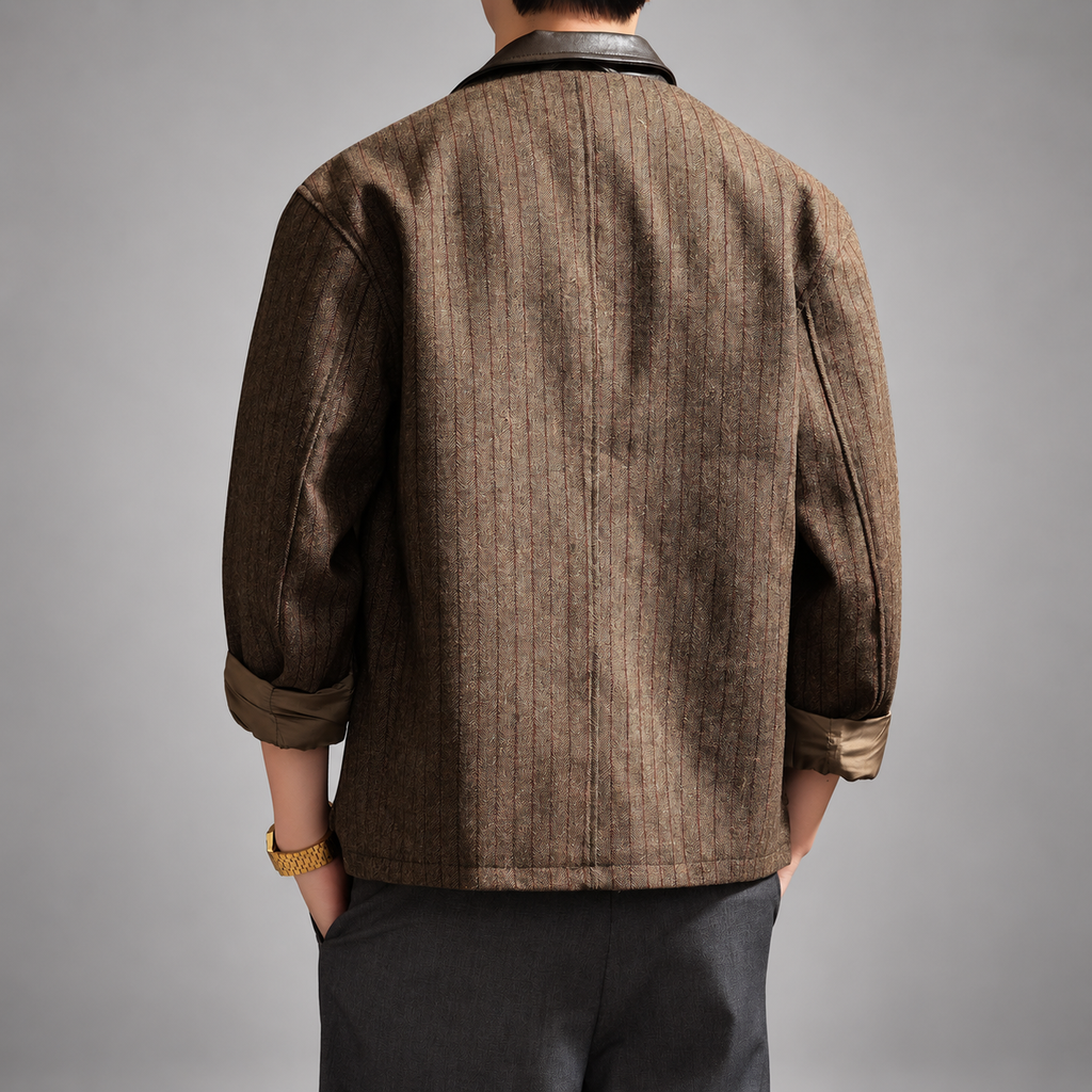 Giles Herringbone Men's Stripe Jacket with Contrast Collar