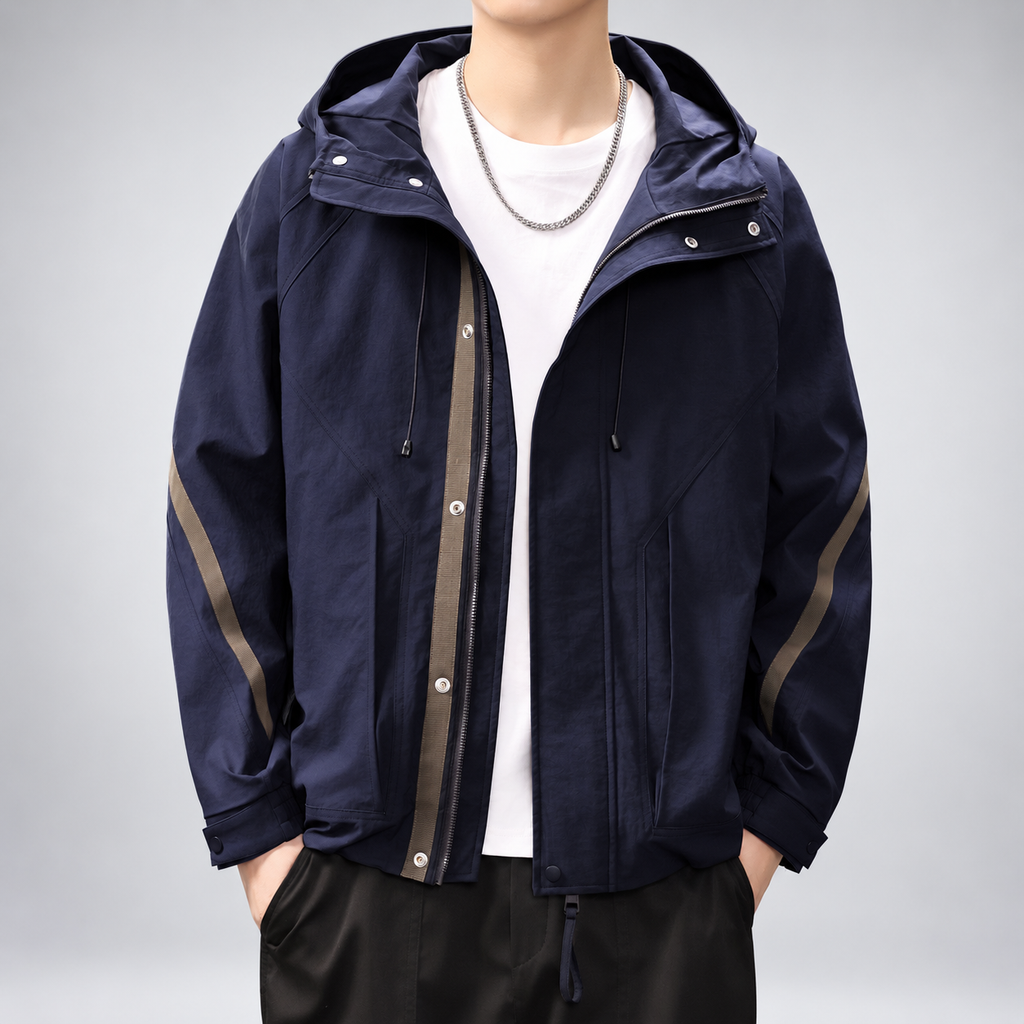 Hamilton Men's Drawstring Hood Jacket with Zipper and Snap Closure