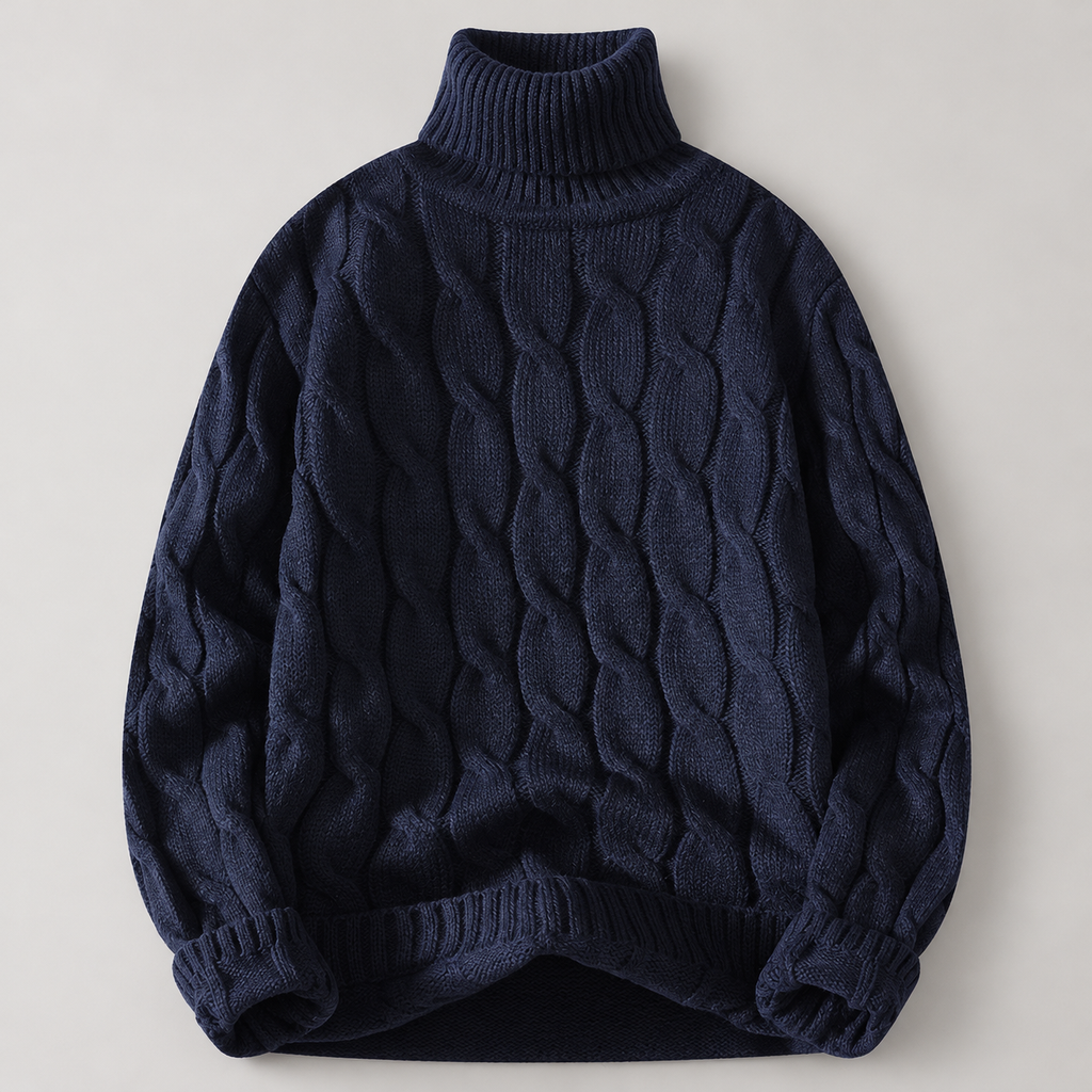 Brooklin Textured Cable Knit Pullover Turtleneck Sweater