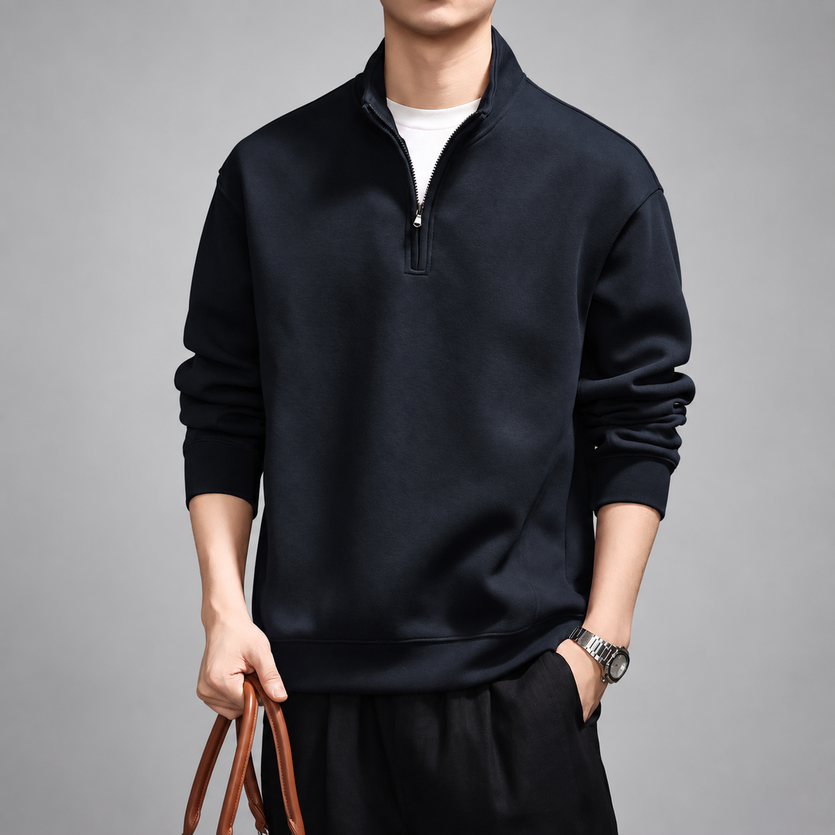 Vittorio Men's Quarter-Zip Sweatshirt with Stand Collar