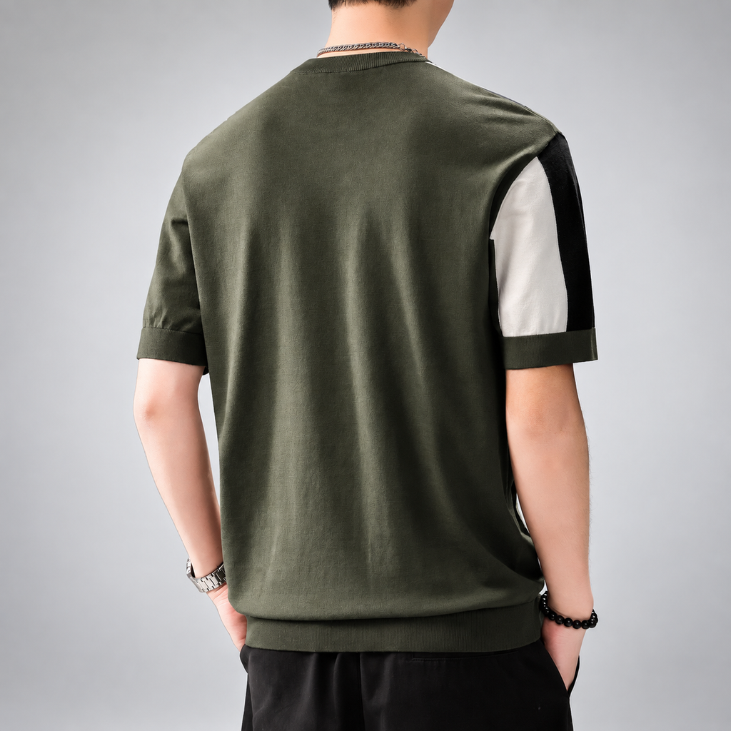 Cosmin Men's Color Block Short Sleeve Knit Crewneck Shirt