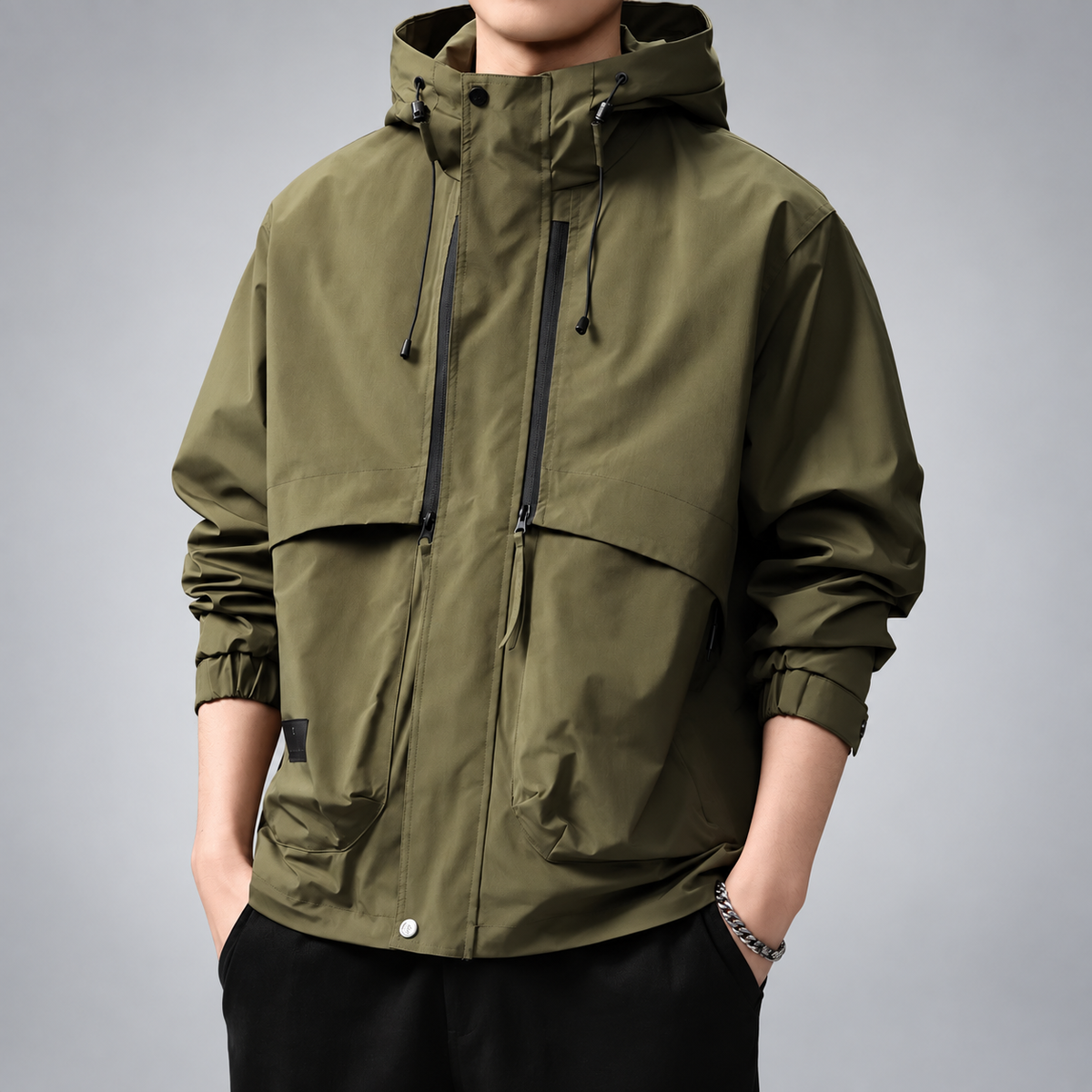 Wystan Men's Hooded Utility Jacket with Drawstring Hood