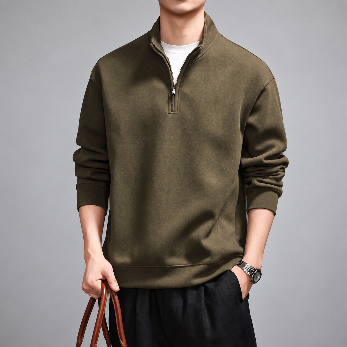 Vittorio Men's Quarter-Zip Sweatshirt with Stand Collar