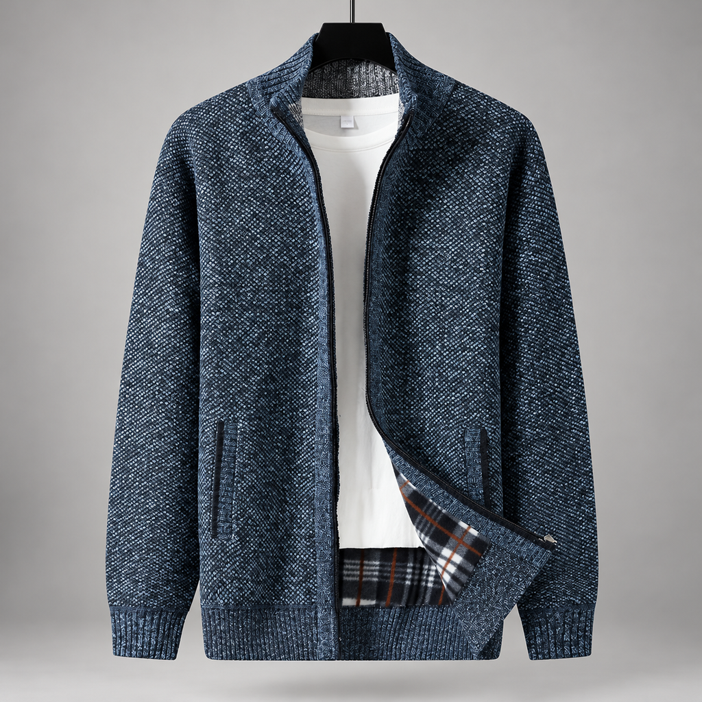 Ashford Men's Textured Knit Full-Zip Cardigan with Stand Collar
