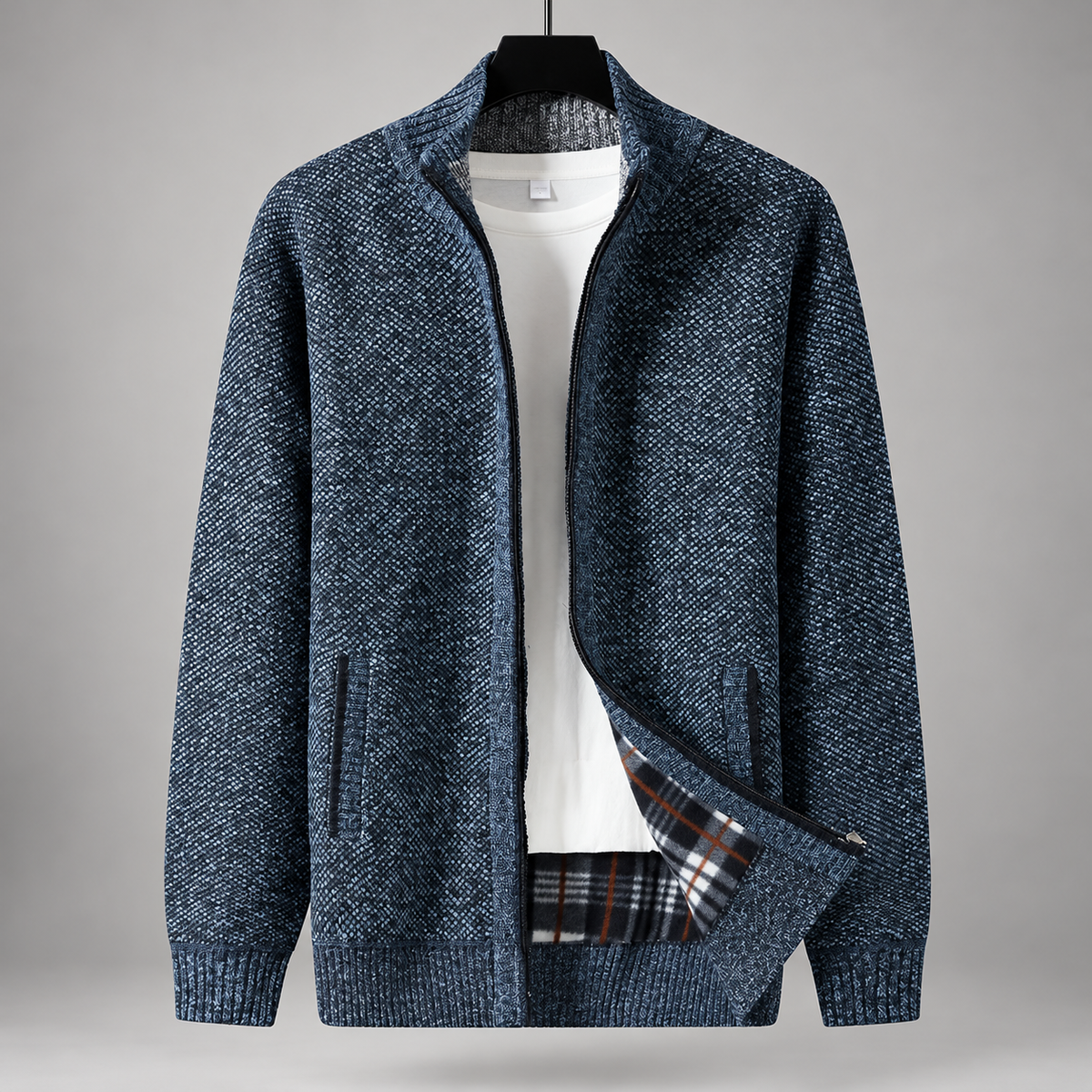 Ashford Men's Textured Knit Full-Zip Cardigan with Stand Collar
