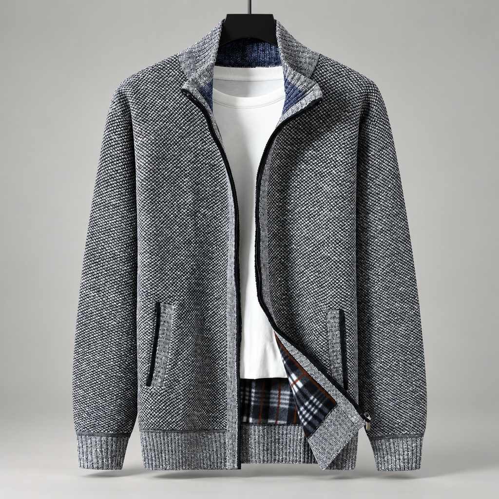 Ashford Men's Textured Knit Full-Zip Cardigan with Stand Collar