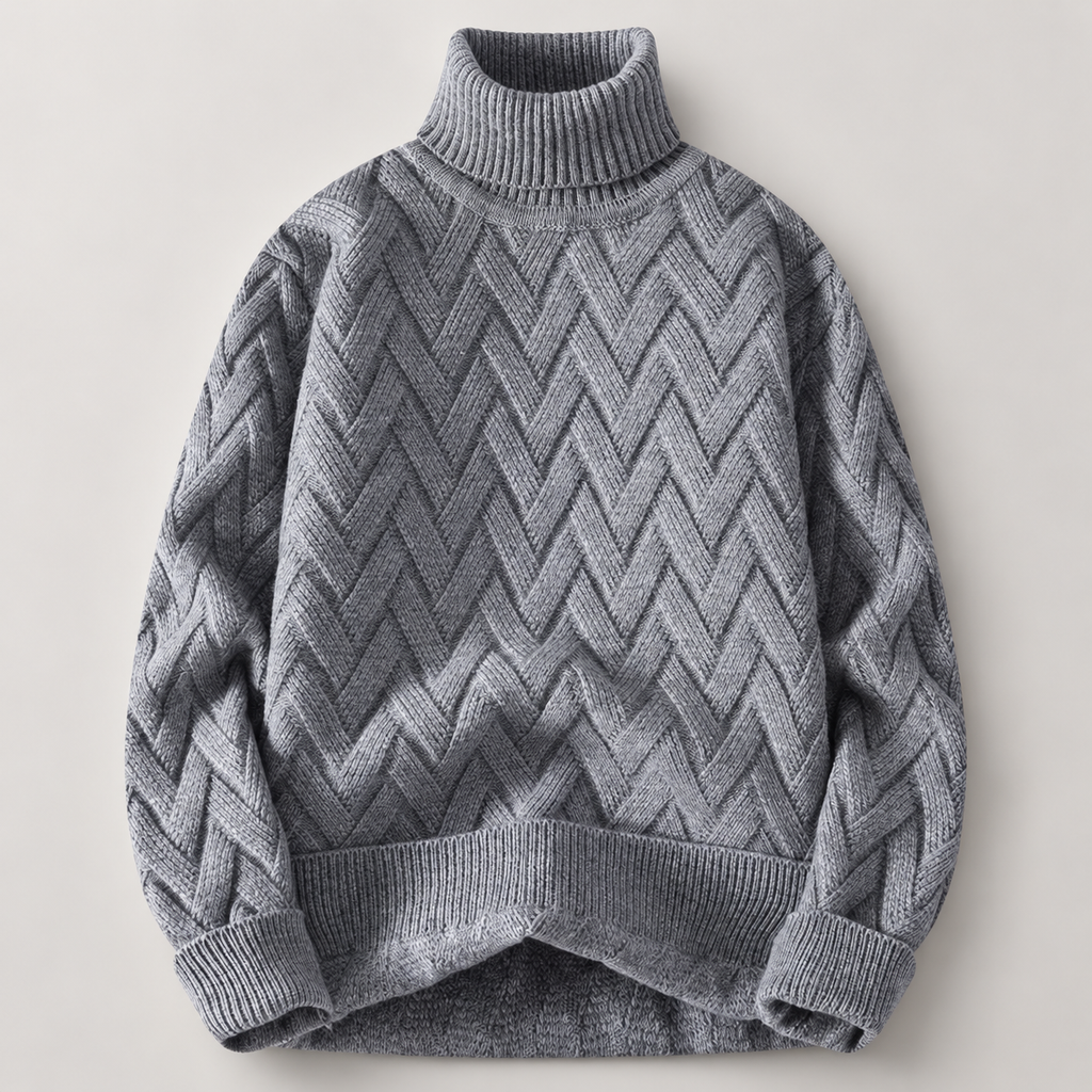 Bellamy Textured Knit Pullover Sweater with Ribbed Turtleneck
