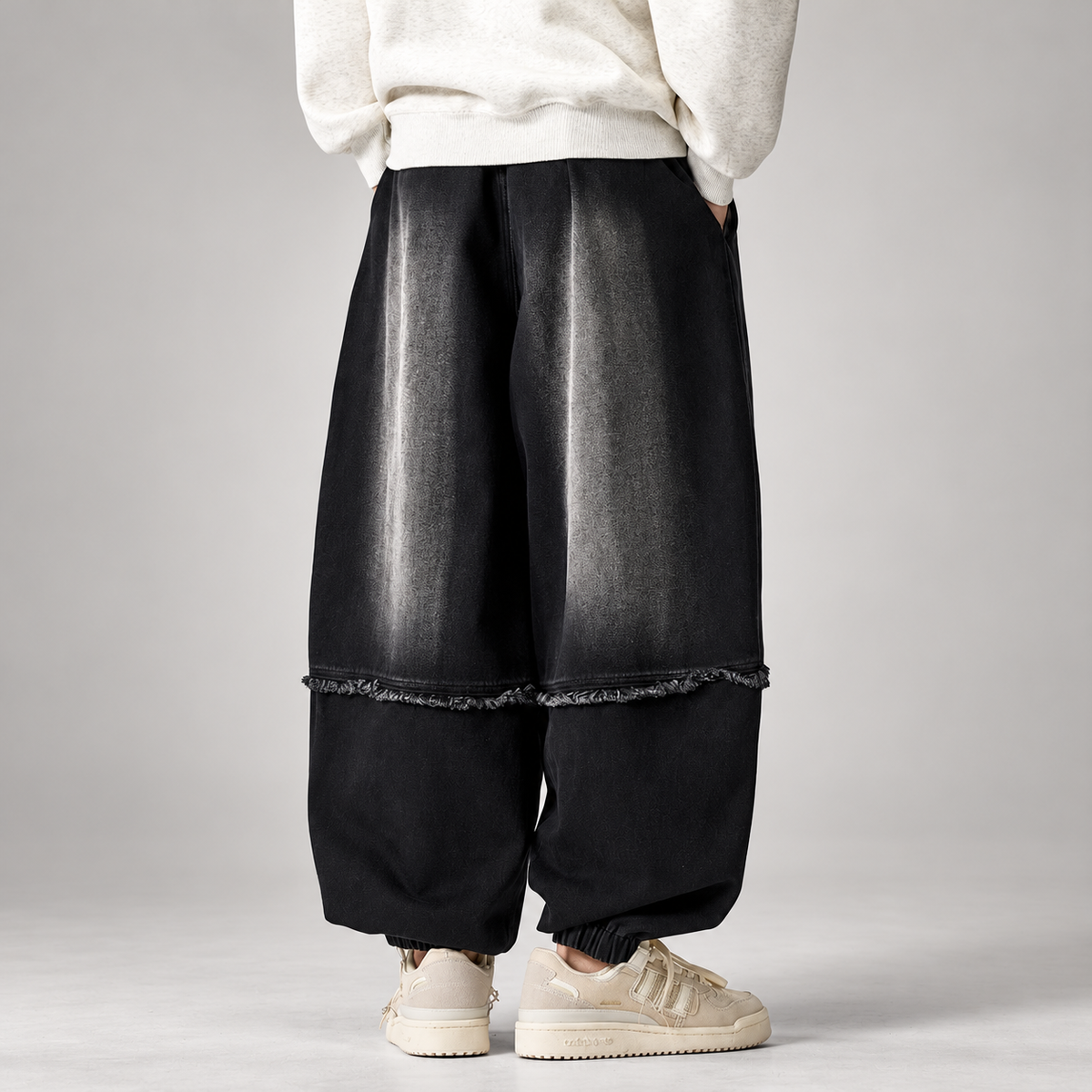 Alistair Men’s Balloon Fit Denim Joggers with Frayed Seams