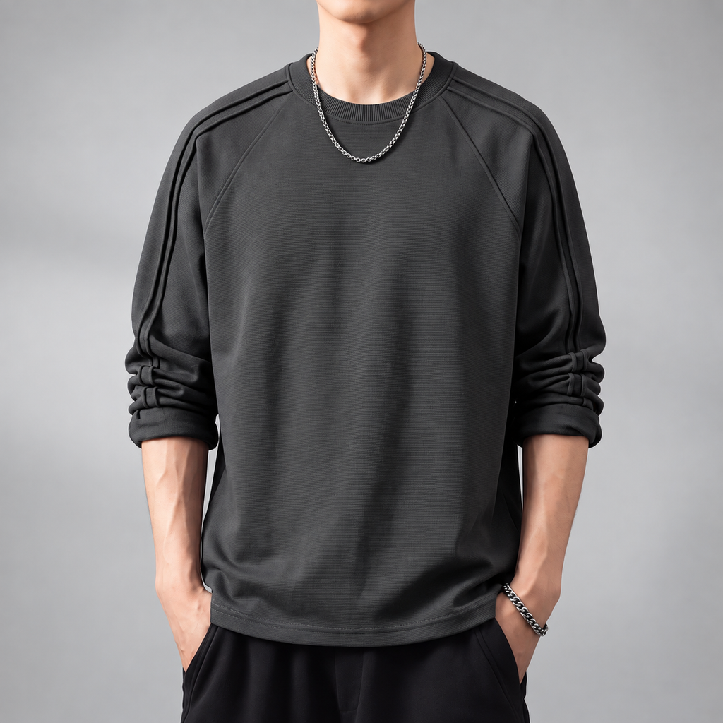 Raffaele Men's Textured Crewneck Pullover with Raglan Sleeves