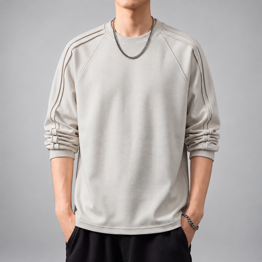 Raffaele Men's Textured Crewneck Pullover with Raglan Sleeves