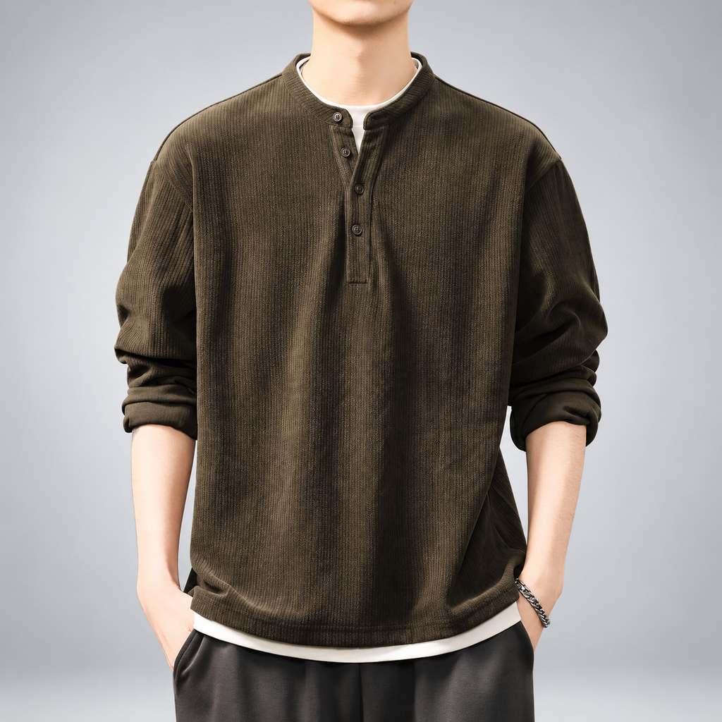 Tiberio Men’s Four-Button Henley Shirt with Stand Collar