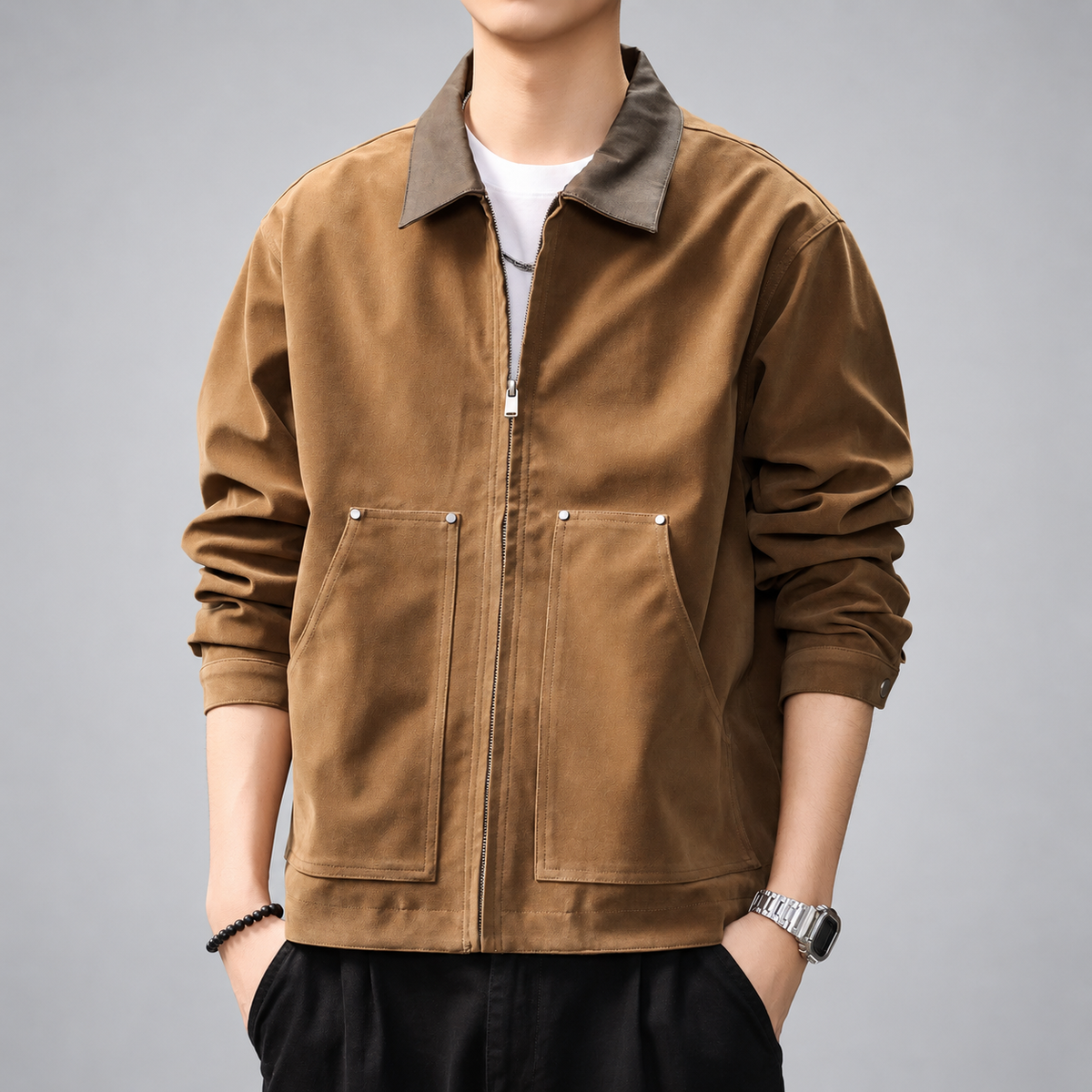 Weston Men's Contrast-Collar Zip-Front Workwear Jacket