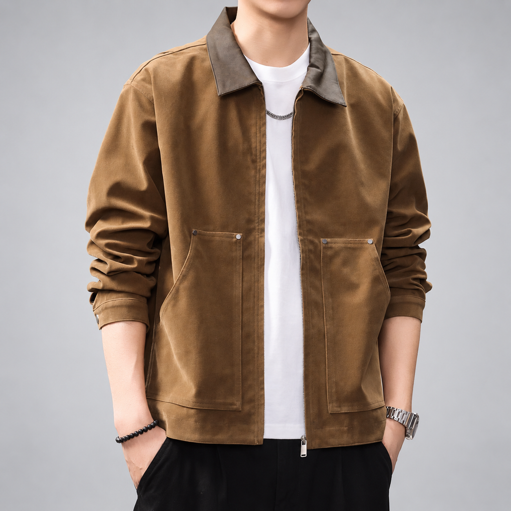 Weston Men's Contrast-Collar Zip-Front Workwear Jacket