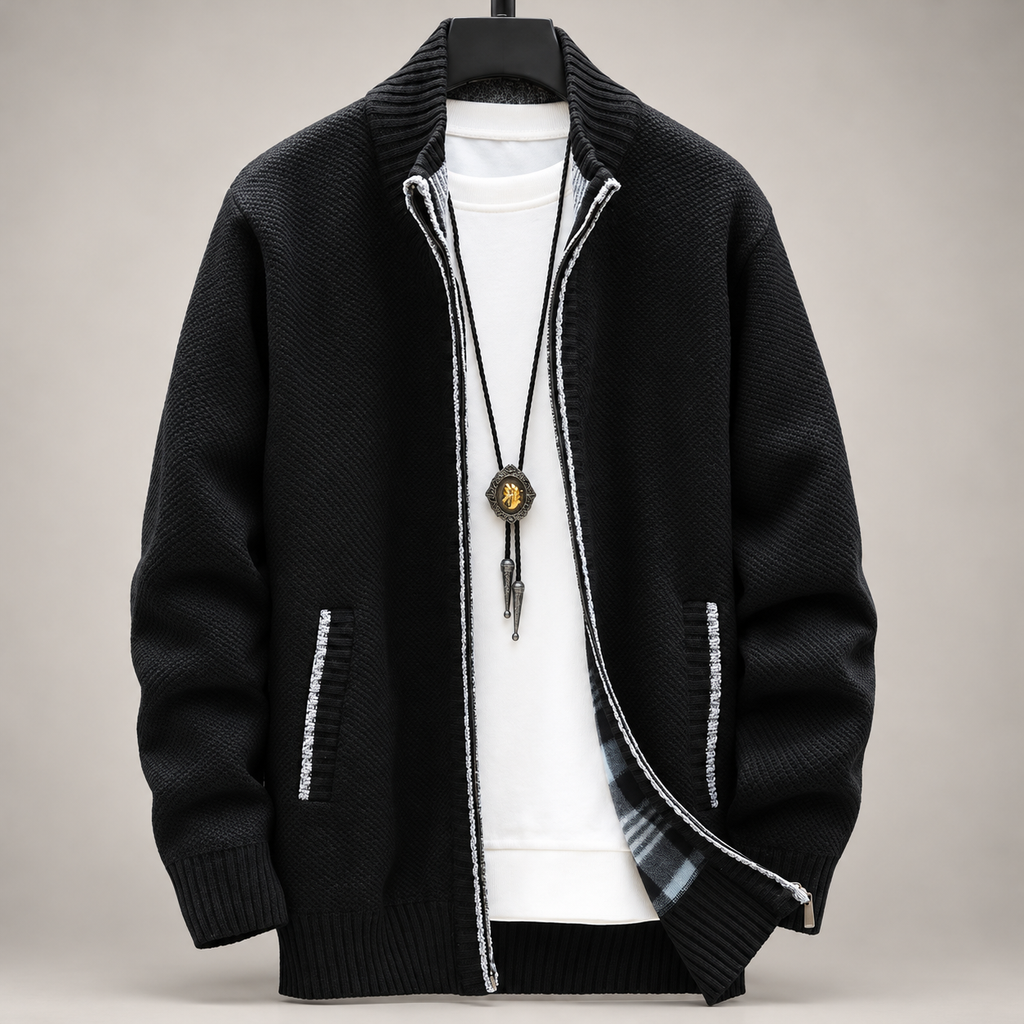 Ashford Men's Textured Knit Full-Zip Cardigan with Stand Collar