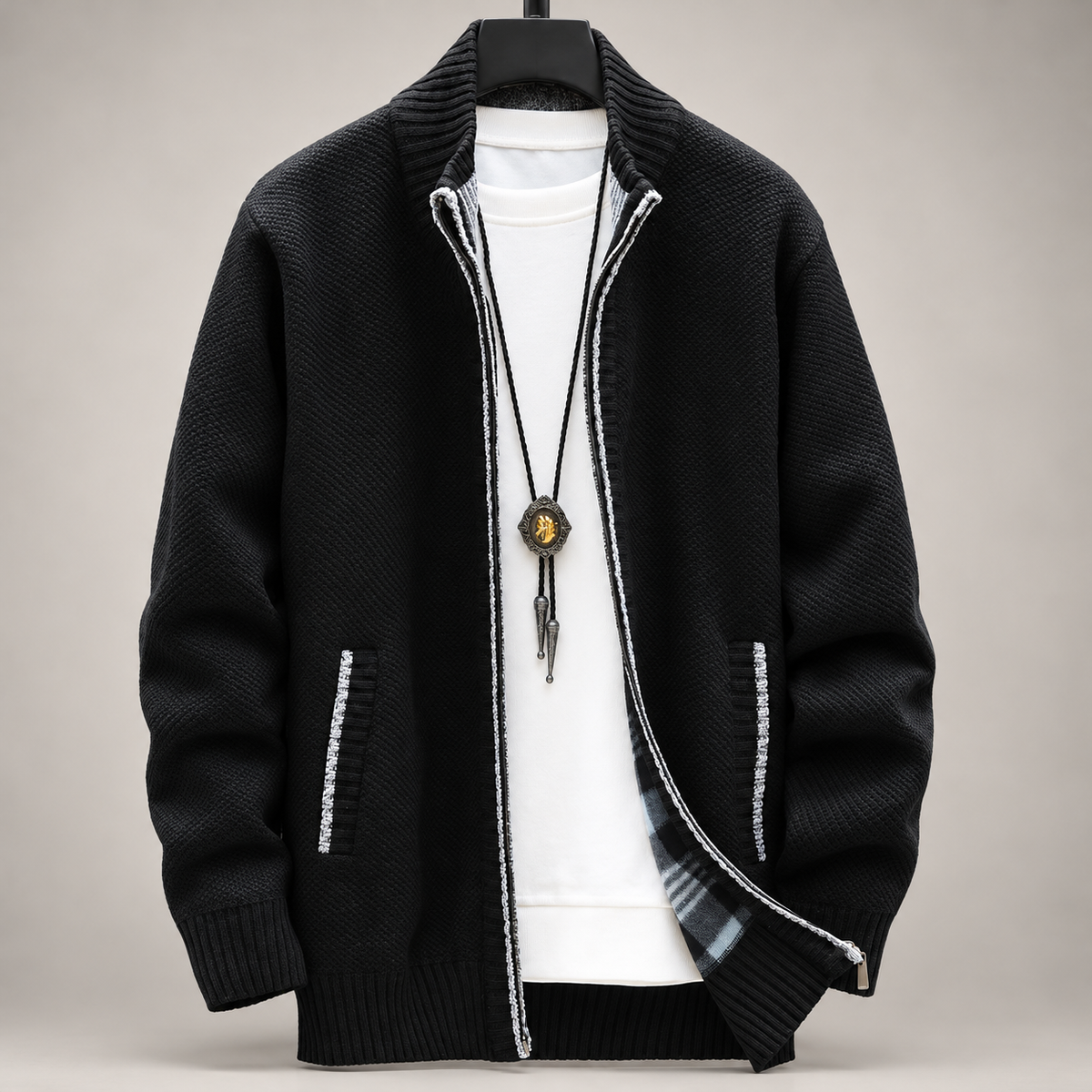 Ashford Men's Textured Knit Full-Zip Cardigan with Stand Collar