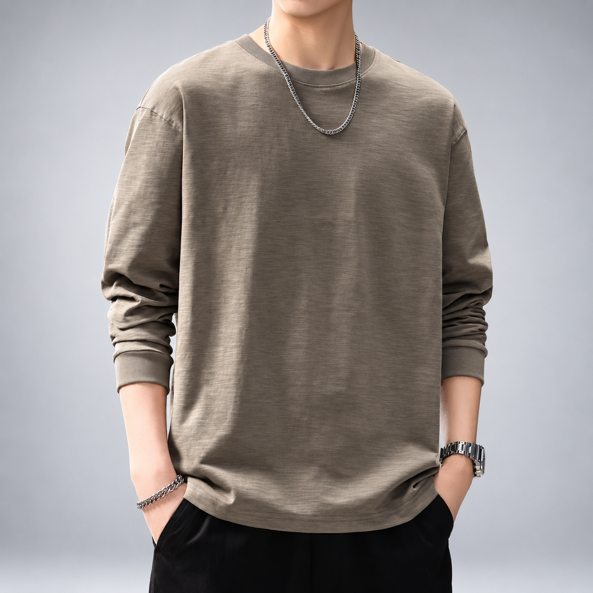 Cyprien Men's Relaxed Fit Slub Crewneck Pullover