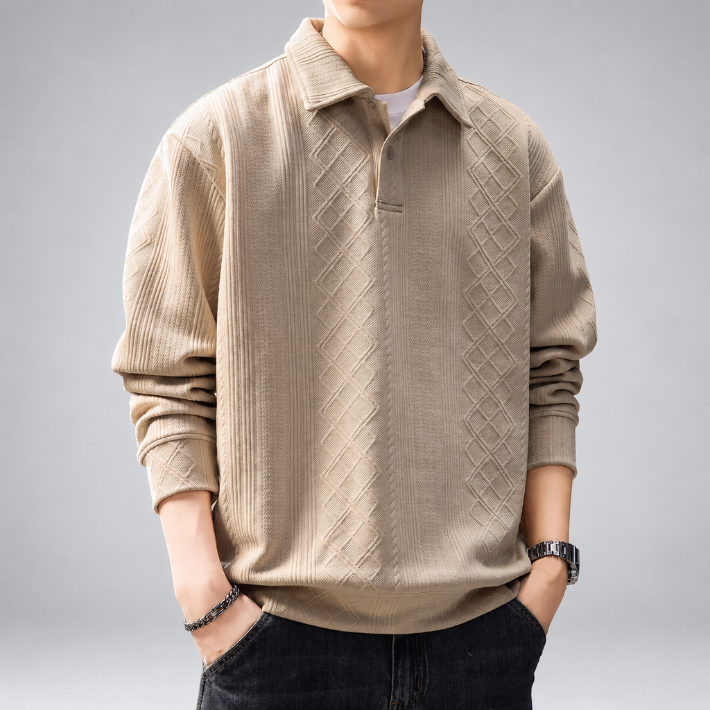 Elliot Men's Diamond Textured Long Sleeve Polo Pullover