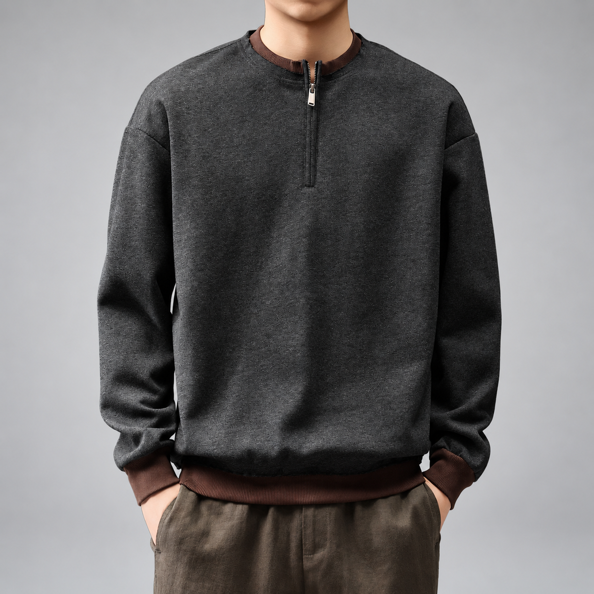 Laurent Bellamy Men's Heathered Pullover Sweatshirt with Contrast Trim