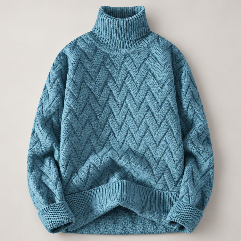 Bellamy Textured Knit Pullover Sweater with Ribbed Turtleneck