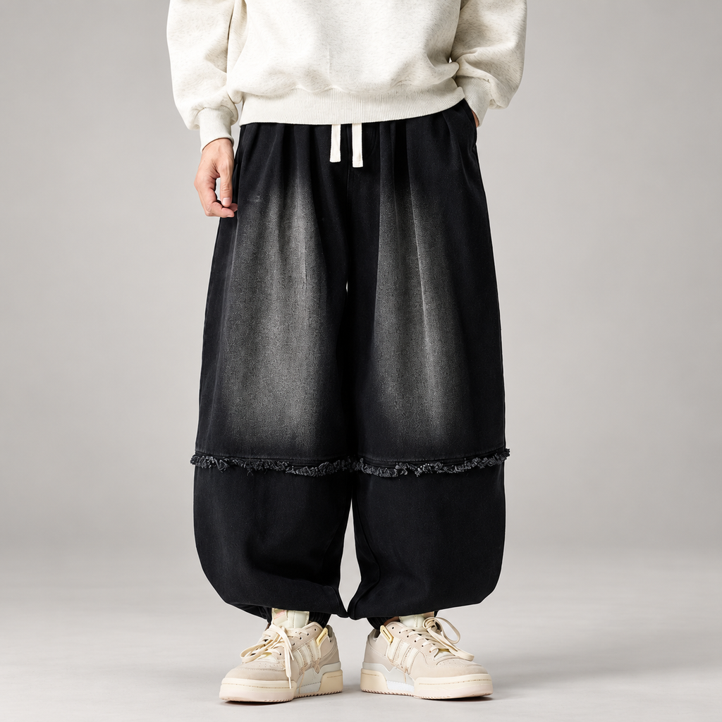 Alistair Men’s Balloon Fit Denim Joggers with Frayed Seams